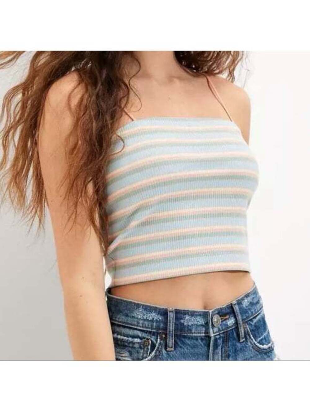 American Eagle Striped Pastel Spaghetti Strap Stretchy Baby Tank Size XS